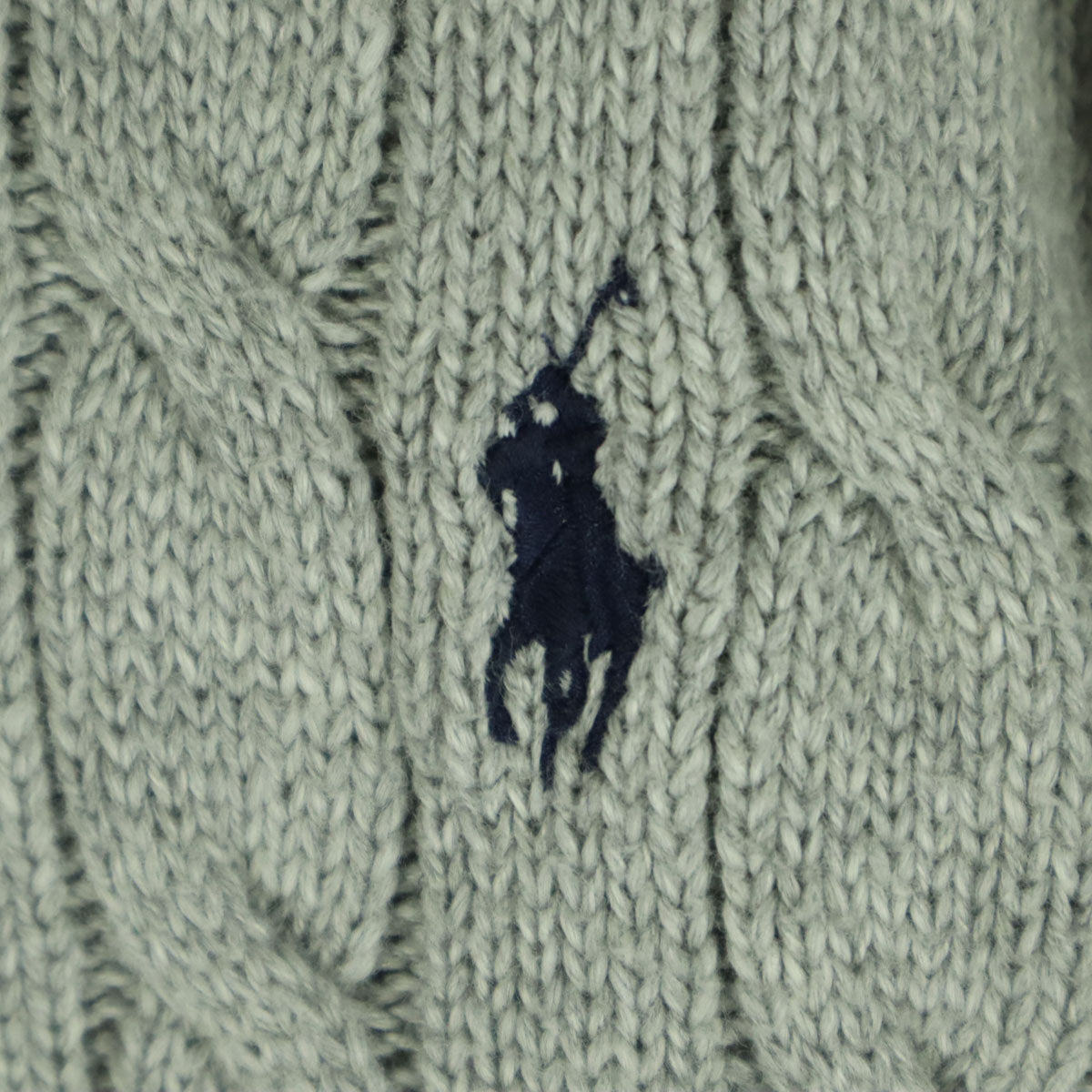 美品 POLO RALPH LAUREN ポロラルフローレン ワンポイント刺繍 長袖 ハーフジップ ケーブル編み コットン ニット XL グレー メンズ