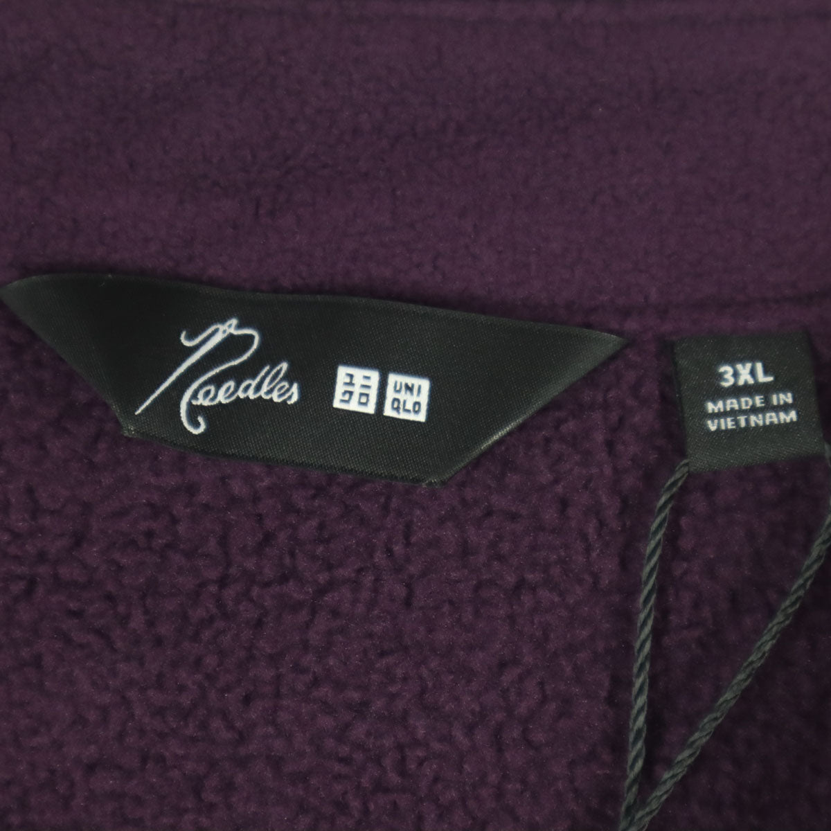 未使用 UNIQLO ユニクロ NEEDLES ニードルズ コラボ ワンポイントロゴ 長袖 フリース カーディガン 3XL パープル ビッグサイズ メンズ