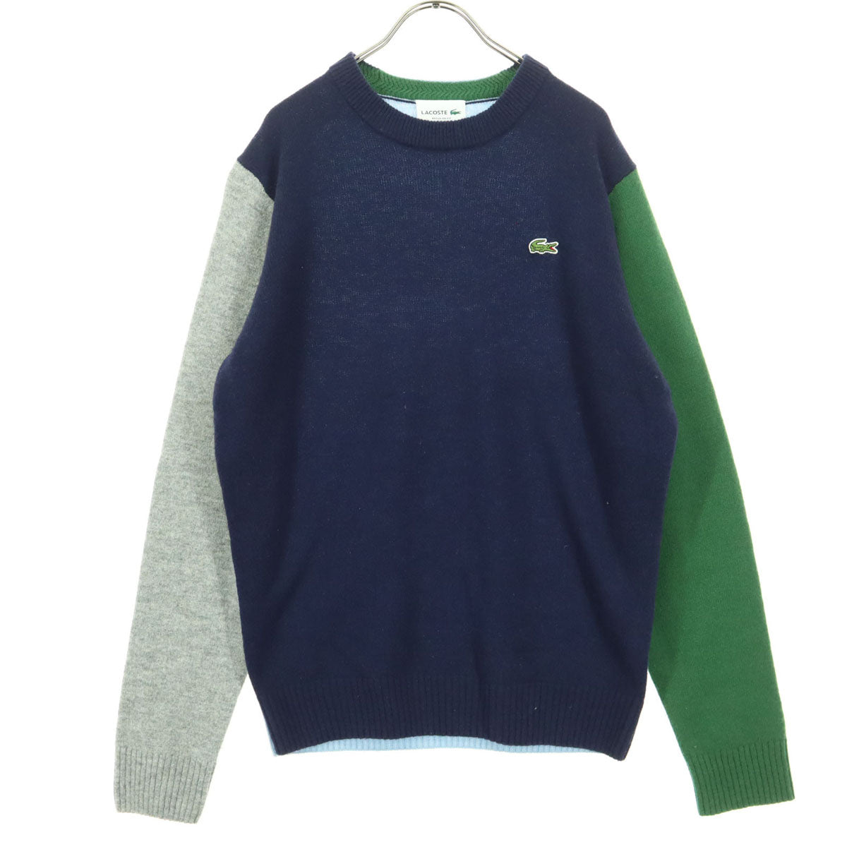 LACOSTE ラコステ ウール ワンポイントロゴ クレイジーパターン 長袖 セーター 3 ネイビー マルチカラー メンズ
