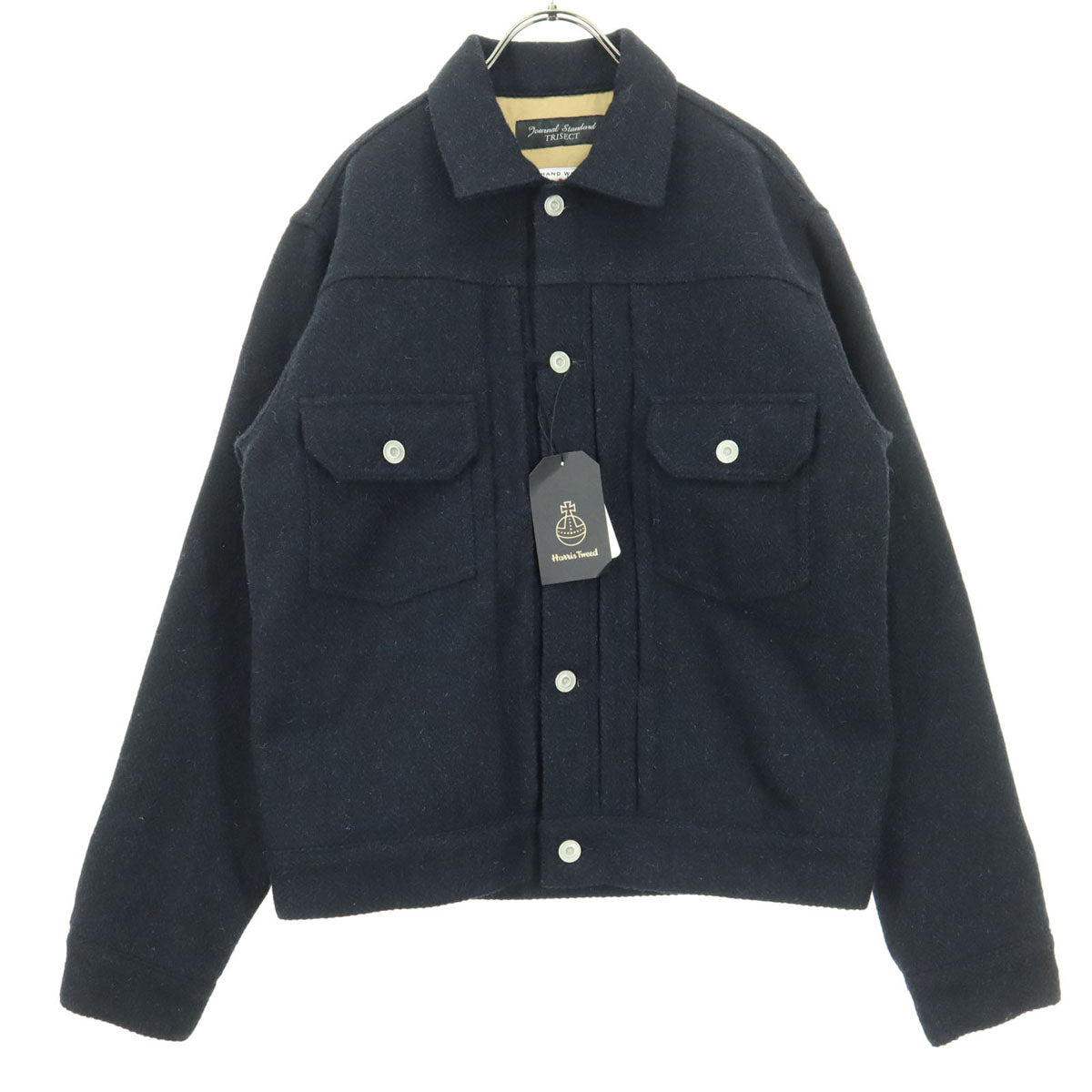 未使用 HARRIS TWEED ハリスツイード ウール 長袖 シャツジャケット L ネイビー メンズ