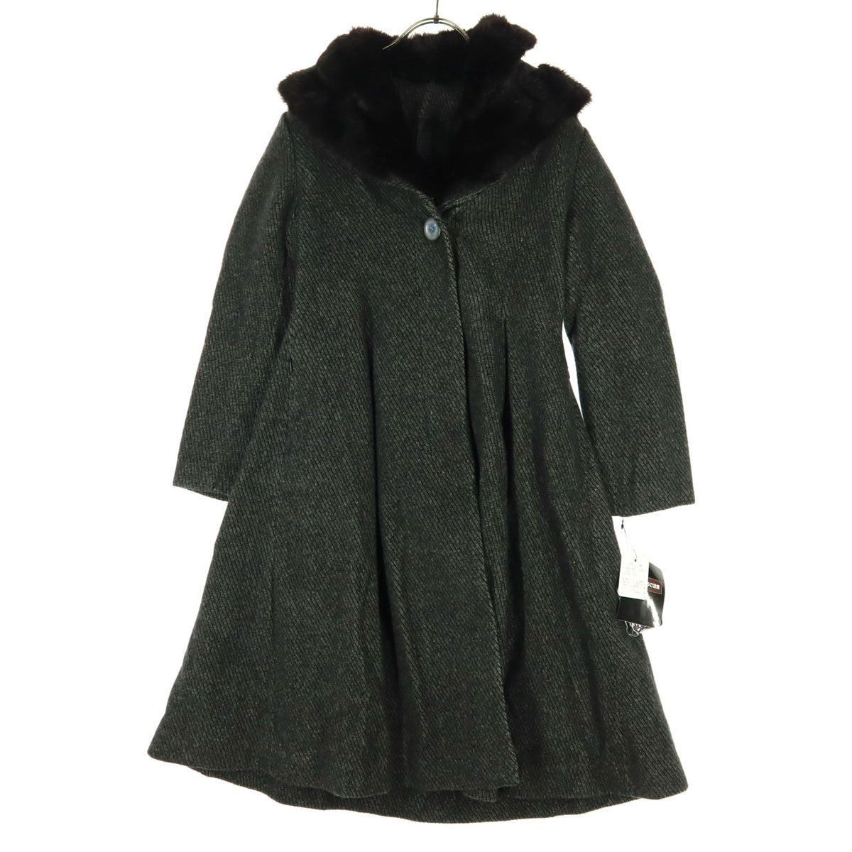 未使用 長袖 襟ミンク カシミア ロングコート M グレー レディース