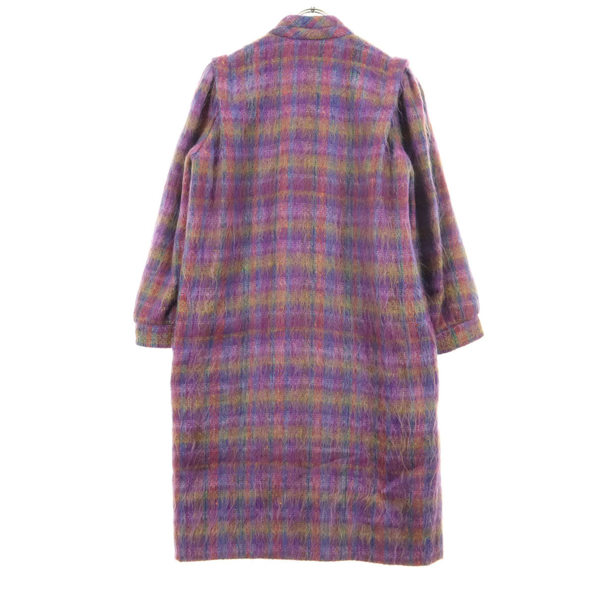 美品 PIERRE BALMAIN ピエールバルマン チェック柄 長袖 ウールコート 7 パープル系 レディース