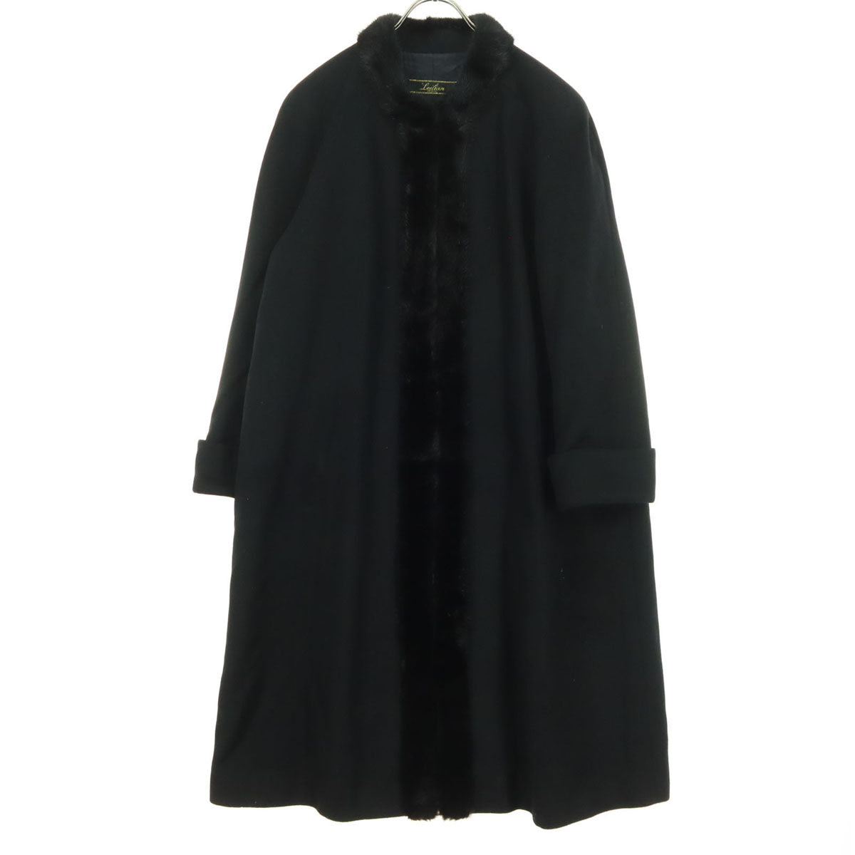 美品 Leilian レリアン 長袖 カシミヤ ノーカラーコート ブラック レディース