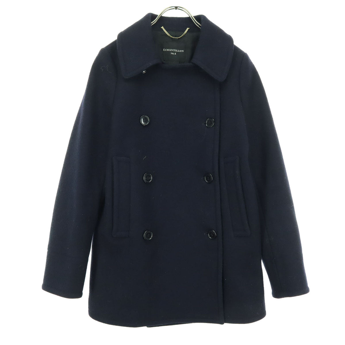 美品 ECHANTILLON NO.4 エシャンティオンナンバーフォー 日本製 長袖 ピーコート 0 ブラック レディース