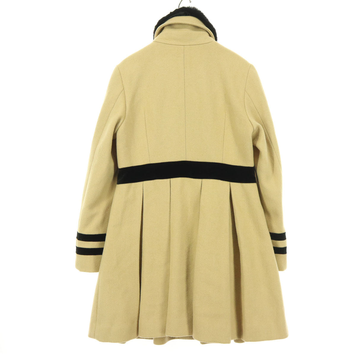 美品 LOVELESS ラブレス ファー襟 プリーツ ウールコート 38 ベージュ レディース