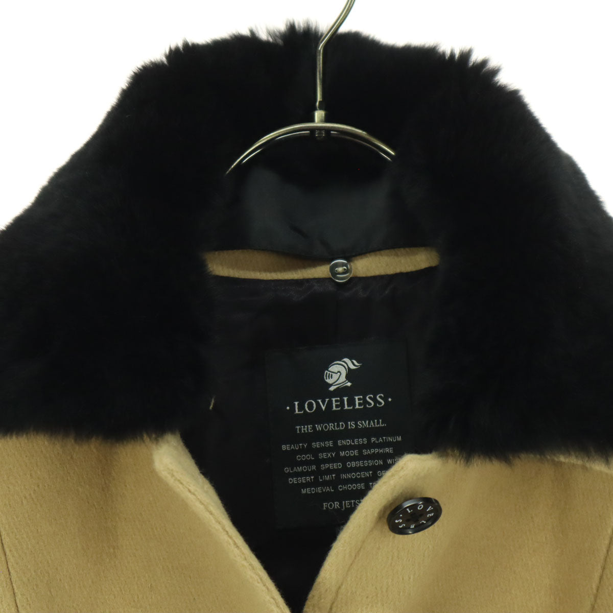 美品 LOVELESS ラブレス ファー襟 プリーツ ウールコート 38 ベージュ レディース