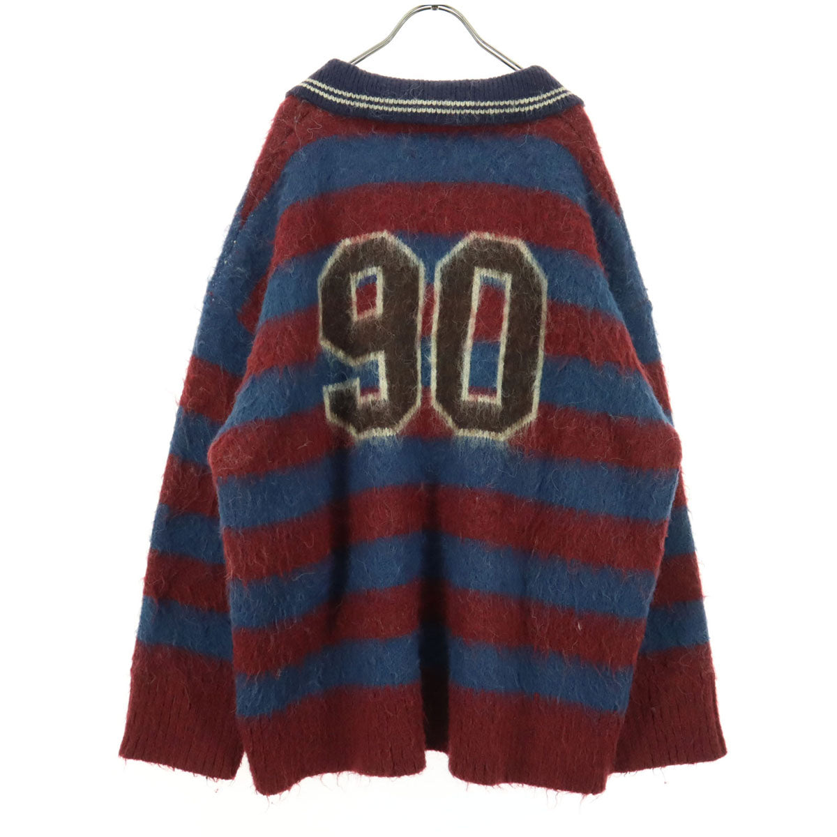 美品 MASONPRINCE メイソンプリンス 太ボーダー ロゴ 長袖 ラガーシャツ風 セーター 2 レッド系 メンズ