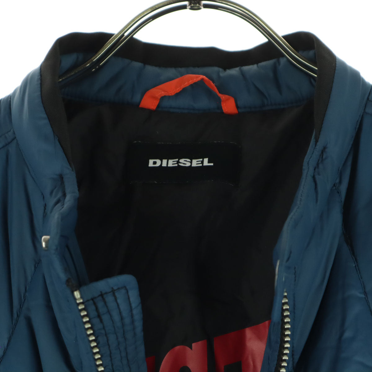 DIESEL ディーゼル ワンポイントロゴ プリント 長袖 ジップ 中綿ジャケット Ｌ ブルー系 メンズ