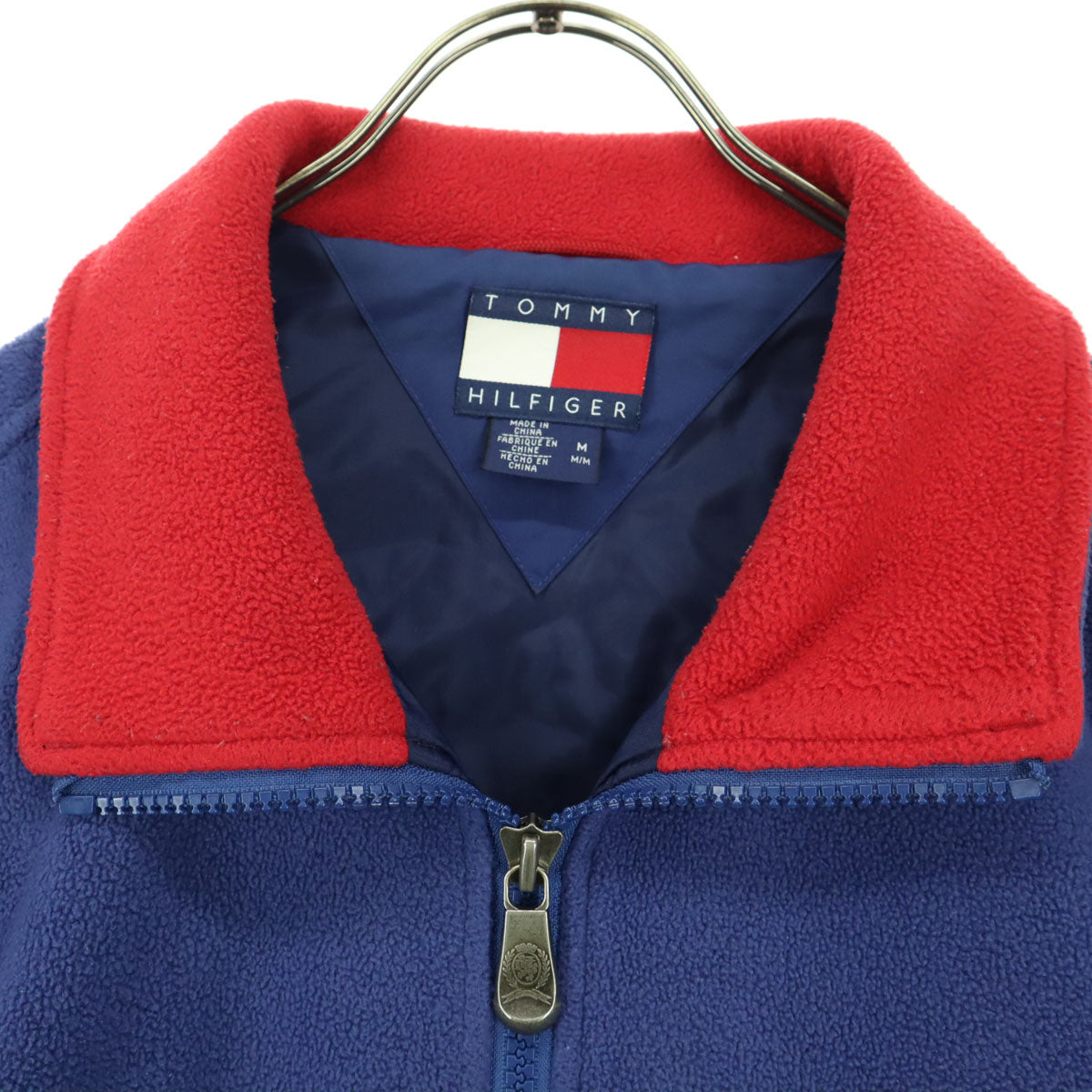 TOMMY HILFIGER トミーヒルフィガー 90s オールド フラッグタグ ワンポイントロゴ 長袖 トリコカラー フリースジャケット M ブルー メンズ