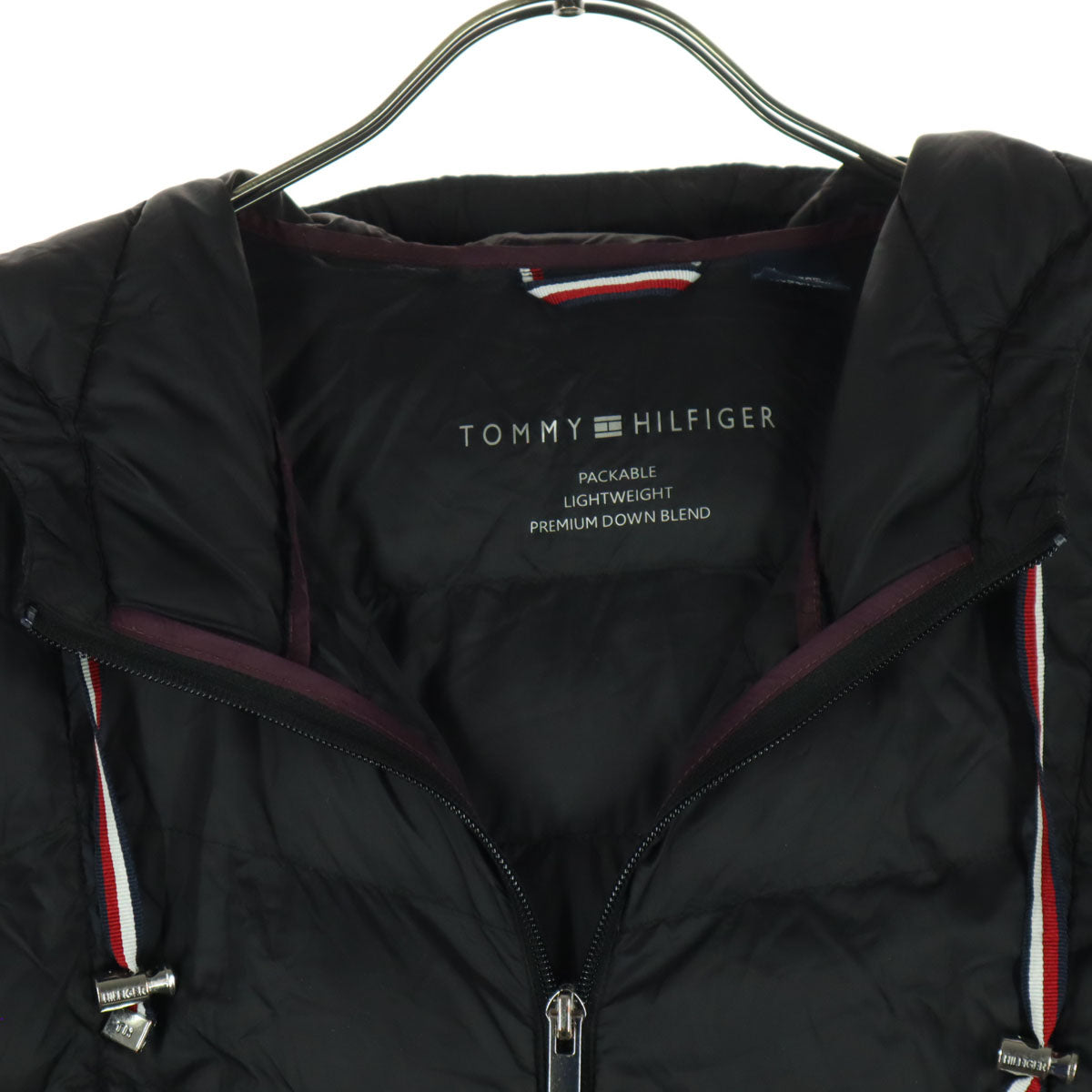 TOMMY HILFIGER トミーヒルフィガー ナイロン ワンポイントロゴ 長袖 中綿コート Ｌ ブラック レディース