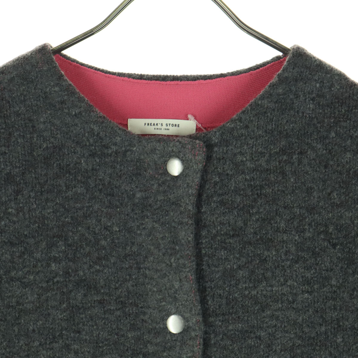 未使用 FREAK'S STORE フリークスストア 長袖 スナップ ニットカーディガン F チャコール ピンク レディース