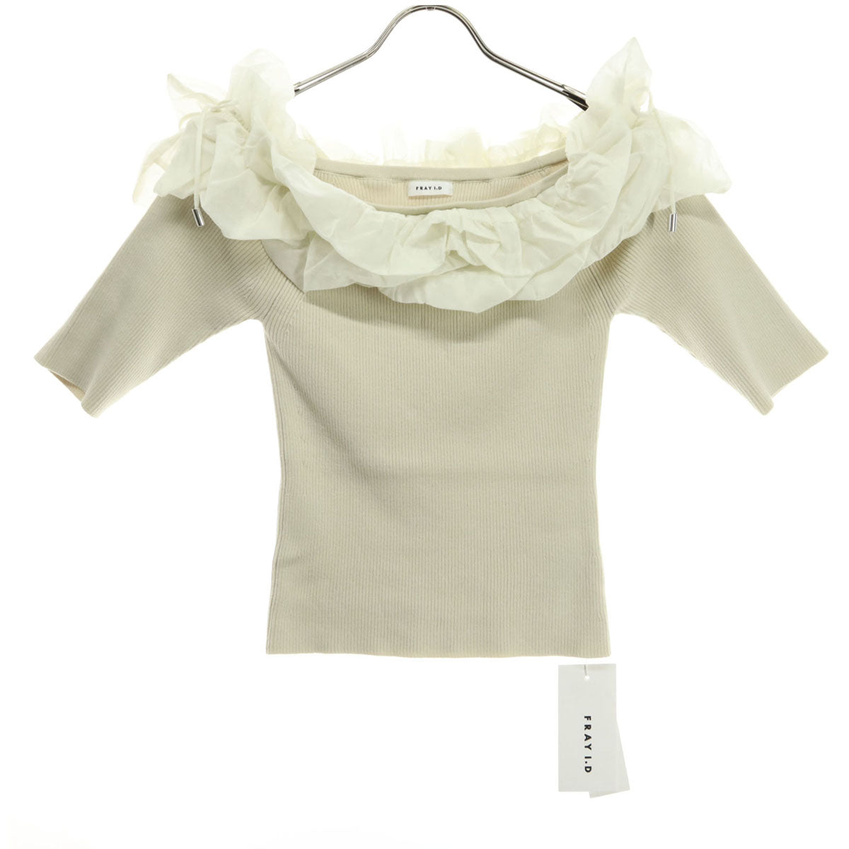 未使用 FRAY I.D フレイアイディー 半袖 ツイストカラーコンビオフショルプルオーバー ニット F アイボリー FWNT244240 レディース