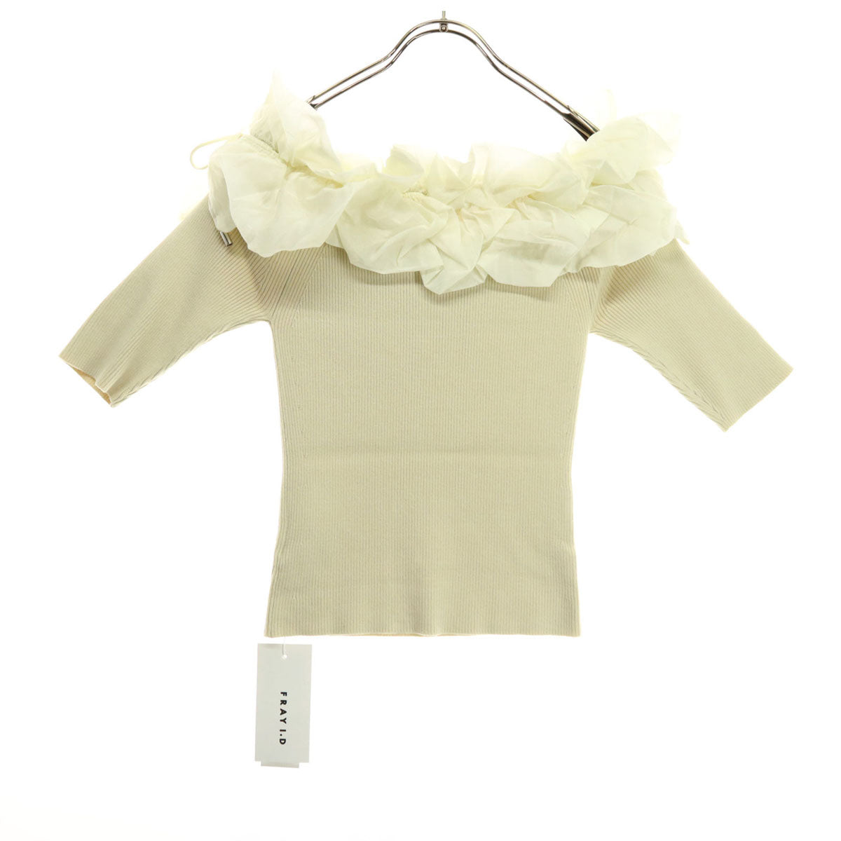 未使用 FRAY I.D フレイアイディー 半袖 ツイストカラーコンビオフショルプルオーバー ニット F アイボリー FWNT244240 レディース