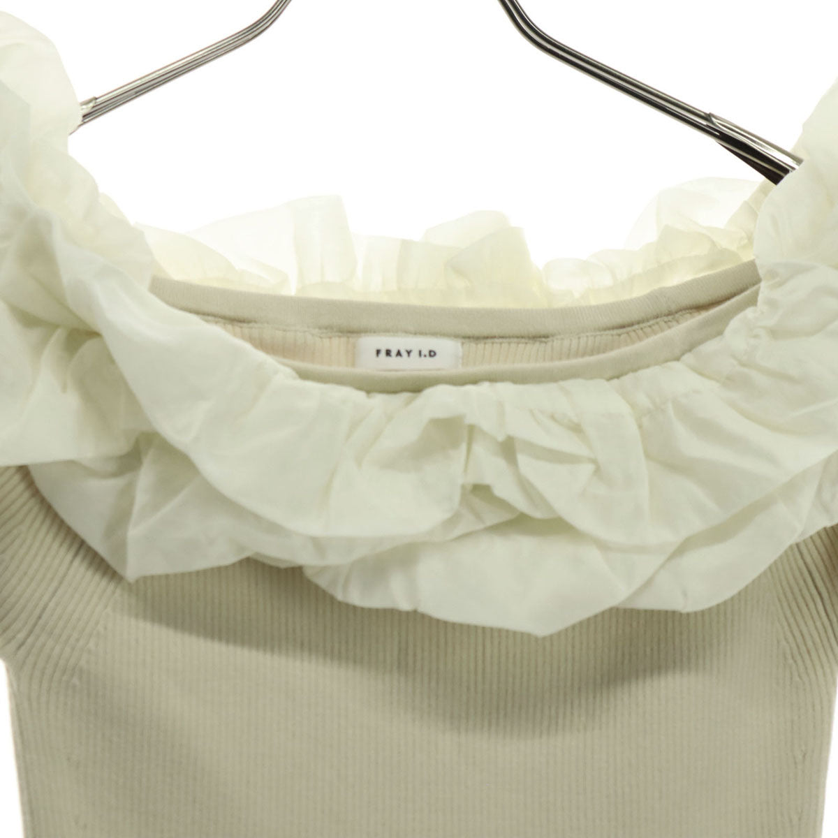 未使用 FRAY I.D フレイアイディー 半袖 ツイストカラーコンビオフショルプルオーバー ニット F アイボリー FWNT244240 レディース