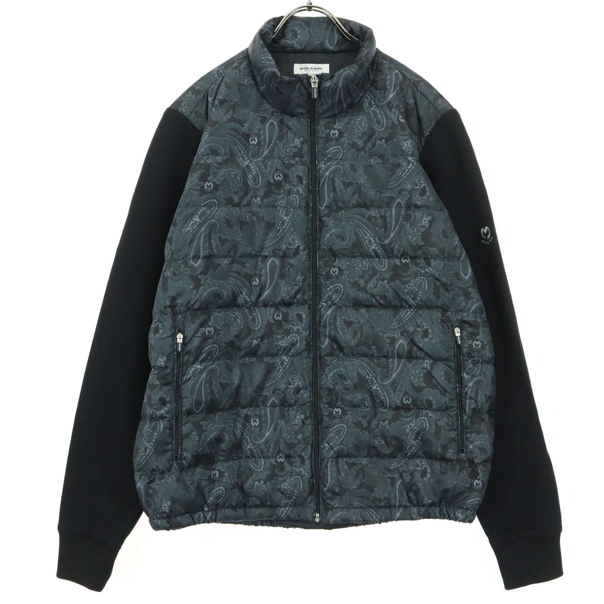 美品 mila schon SPORTS ミラショーン スポーツ ペイズリー柄 長袖 ダウンジャケット 46 ブラック メンズ