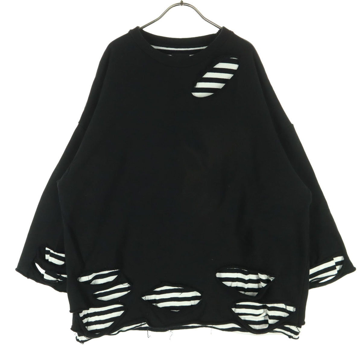 Danke Schon ダンケシェーン ボーダー柄 長袖 ダメージ加工 トレーナー F ブラック メンズ