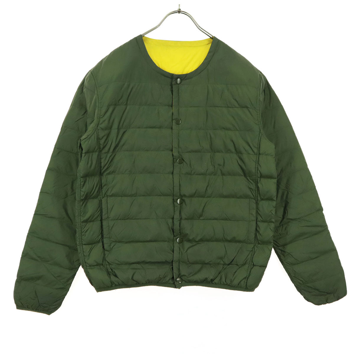 URBAN RESEARCH アーバンリサーチ 長袖 ノーカラー ダウンジャケット 38 カーキ リバーシブル イエロー メンズ