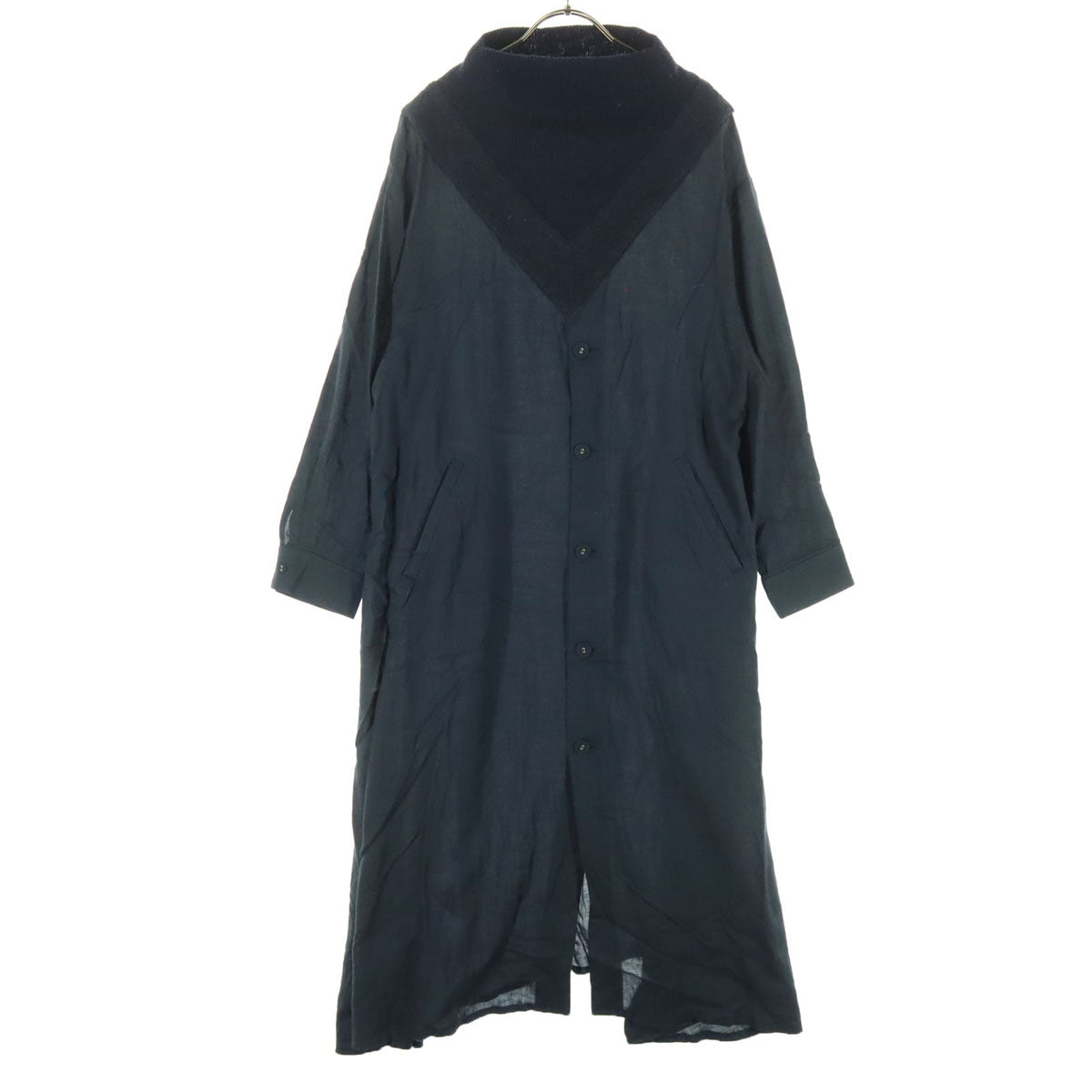 bedsidedrama ベッドサイドドラマ 日本製 長袖 シャツワンピース ネイビー 切替 ニット レディース