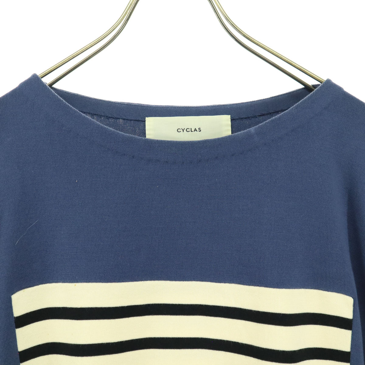 美品 CYCLAS クラシス 日本製 ボーダー柄 長袖 切り替え ニット S アイボリー系 レディース