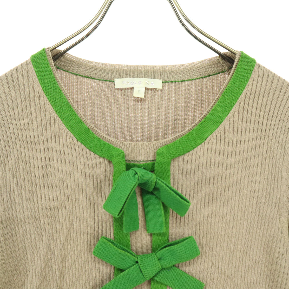 PAULE KA ポールカ 長袖 ニット S ベージュ 前面リボン レディース