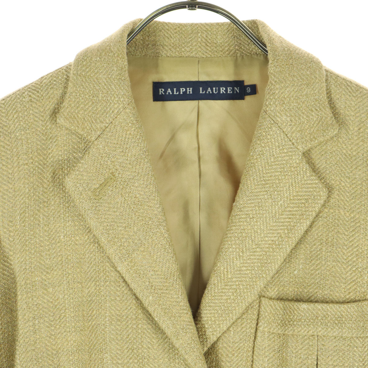 美品 RALPH LAUREN ラルフローレン 長袖 ヘリンボーン柄 テーラードジャケット M ベージュ レディース