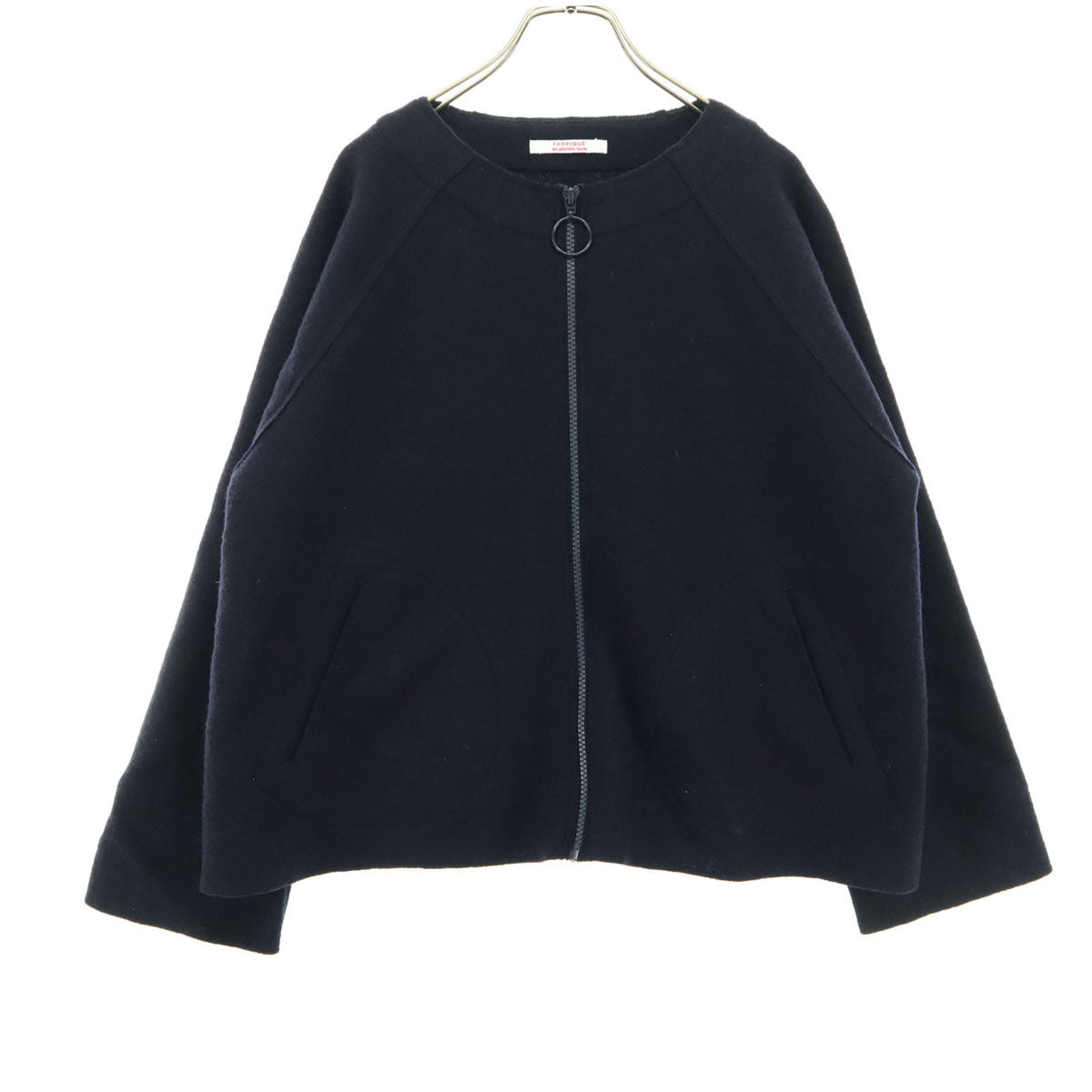 FABRIQUE en planete ferre ファブリケアンプラネテール 長袖 ノーカラー ジップジャケット 38 ブラック レディース