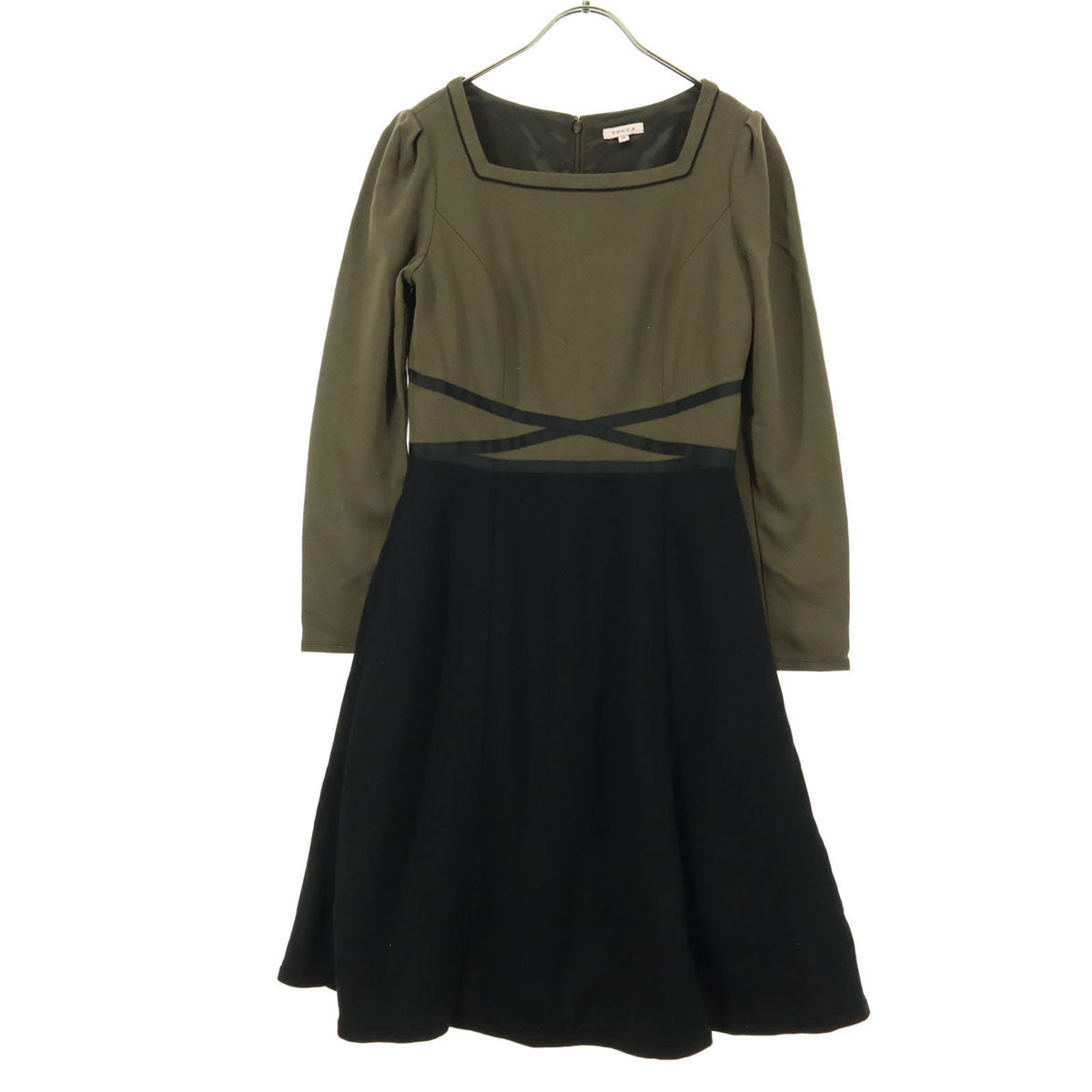 TOCCA トッカ バイカラー 長袖 膝丈ワンピース 0 ブラウン系 ブラック レディース