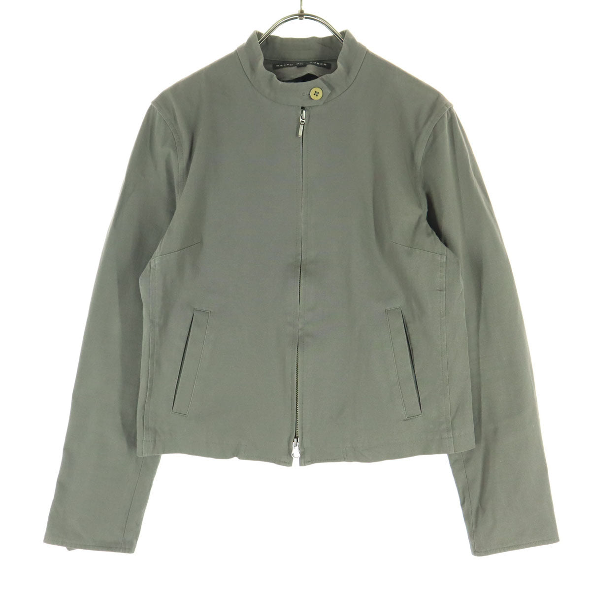 美品 RALPH LAUREN ラルフローレン 日本製 長袖 ショート丈 シングルライダースジャケット 11 グレー レディース