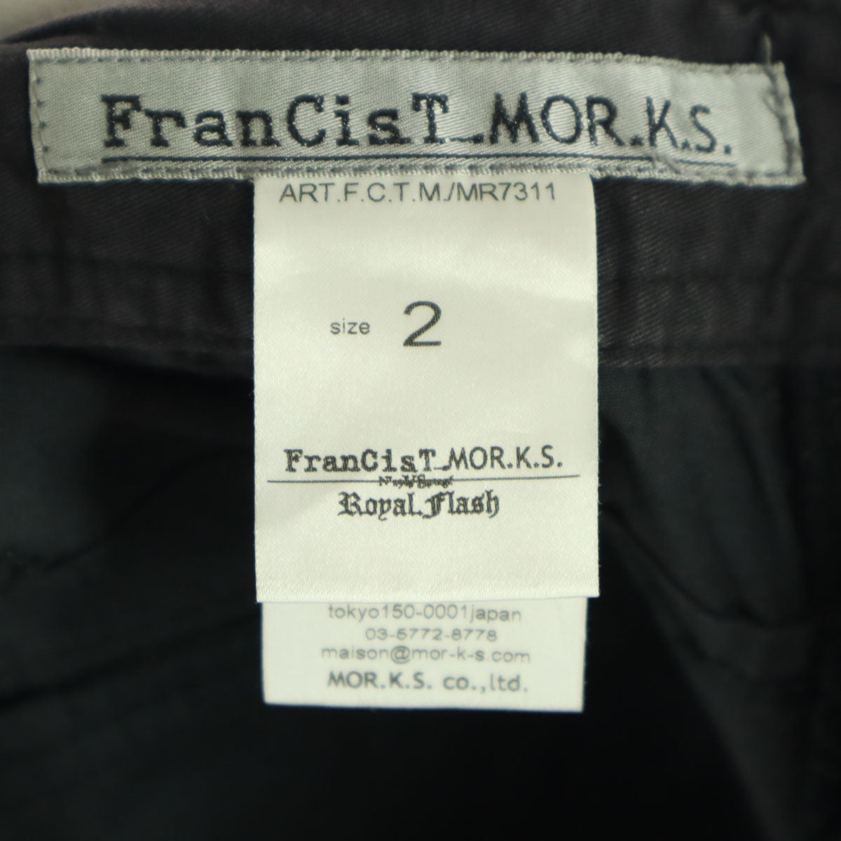 FranCisT_MOR.K.S. フランシストモークス 日本製 七分丈 カーゴパンツ 2 ブラック系 メンズ