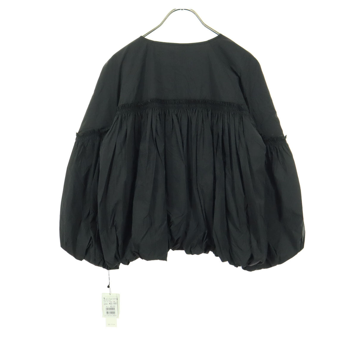 未使用 FENNEL フェンネル ナイロン 長袖 バルーン袖 ジップ ノーカラージャケット 38 ブラック レディース