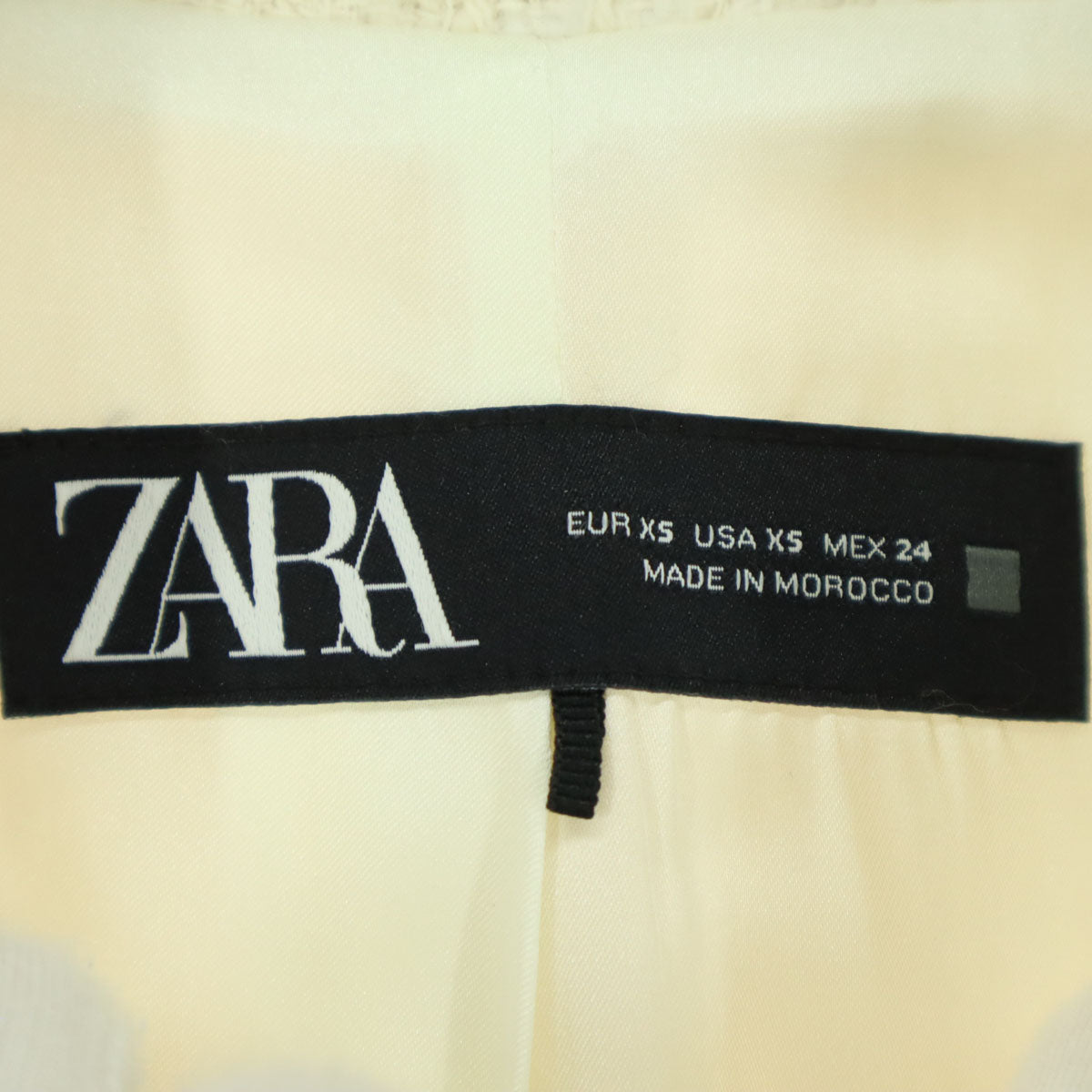美品 ZARA ザラ 長袖 ツイードジャケット XS アイボリー リボン レディース