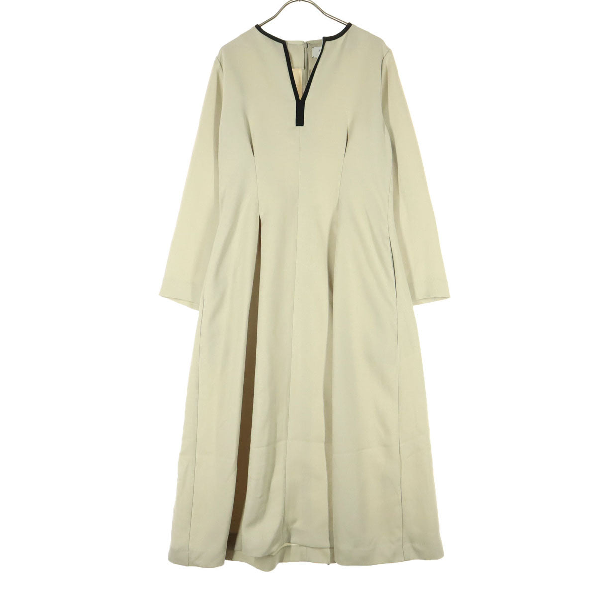 美品 SHIPS any NAVY BLUE シップスエニィ ネイビーブルー 25AW 長袖 ダブルクロス ウエス ロングワンピース F ベージュ レディース