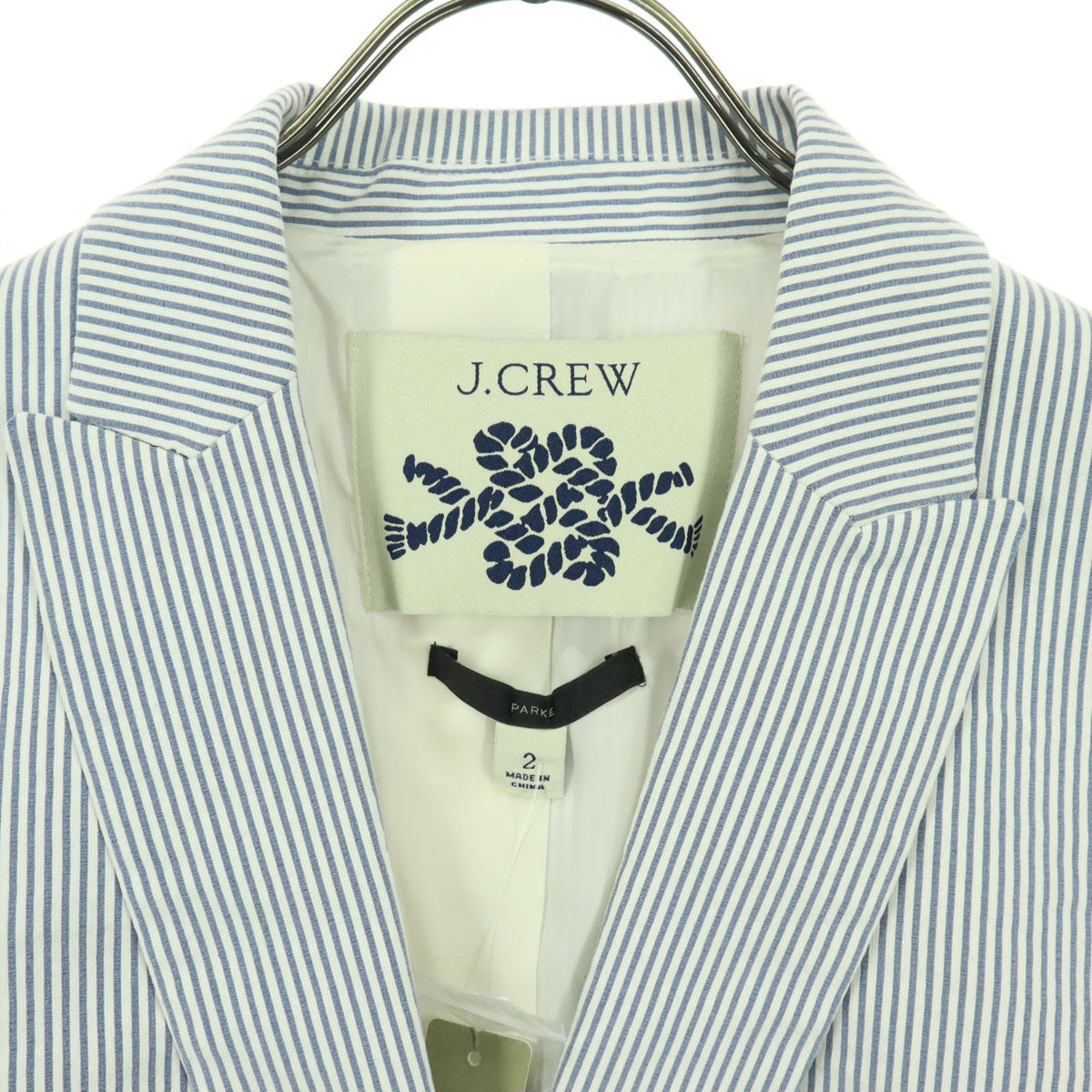 未使用 J.CREW ジェイクルー ストライプ柄 バイカラー 長袖 テーラードジャケット 2 ブルー系 レディース