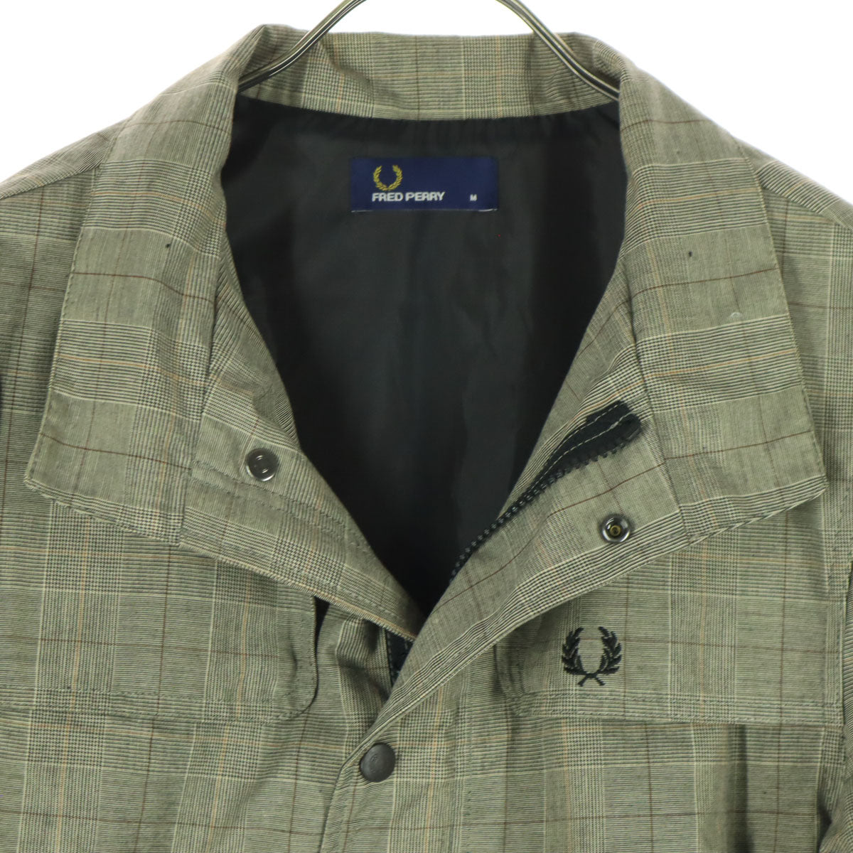 FRED PERRY フレッドペリー ワンポイントロゴ チェック柄 長袖 ミリタリー風 コットンジャケット M グレー メンズ