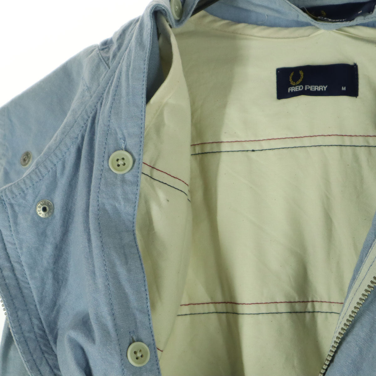 FRED PERRY フレッドペリー ワンポイントロゴ 長袖 モッズコート M ライトブルー ライナー取り外し可 メンズ