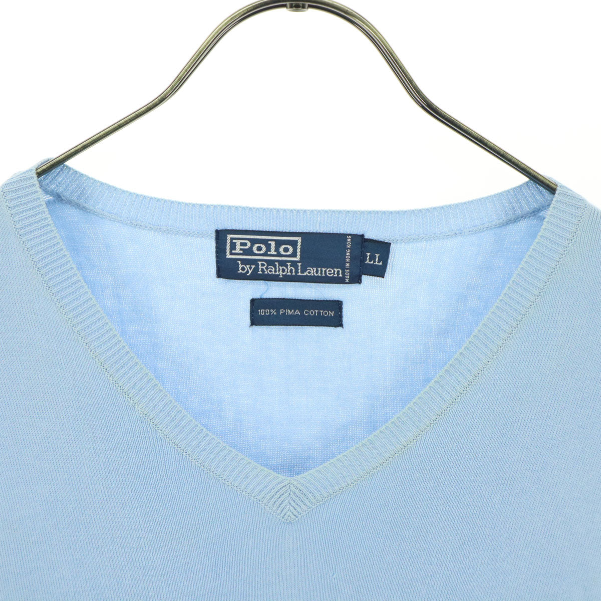 Polo by Ralph Lauren ポロバイラルフローレン ワンポイントロゴ ノースリーブ Vネック コットン ニットベスト LL ライトブルー メンズ