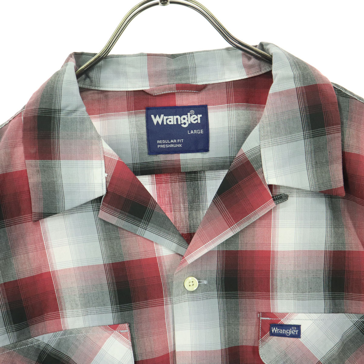 未使用 Wrangler ラングラー オンブレチェック柄 長袖 オープンカラーシャツ L レッド系 メンズ