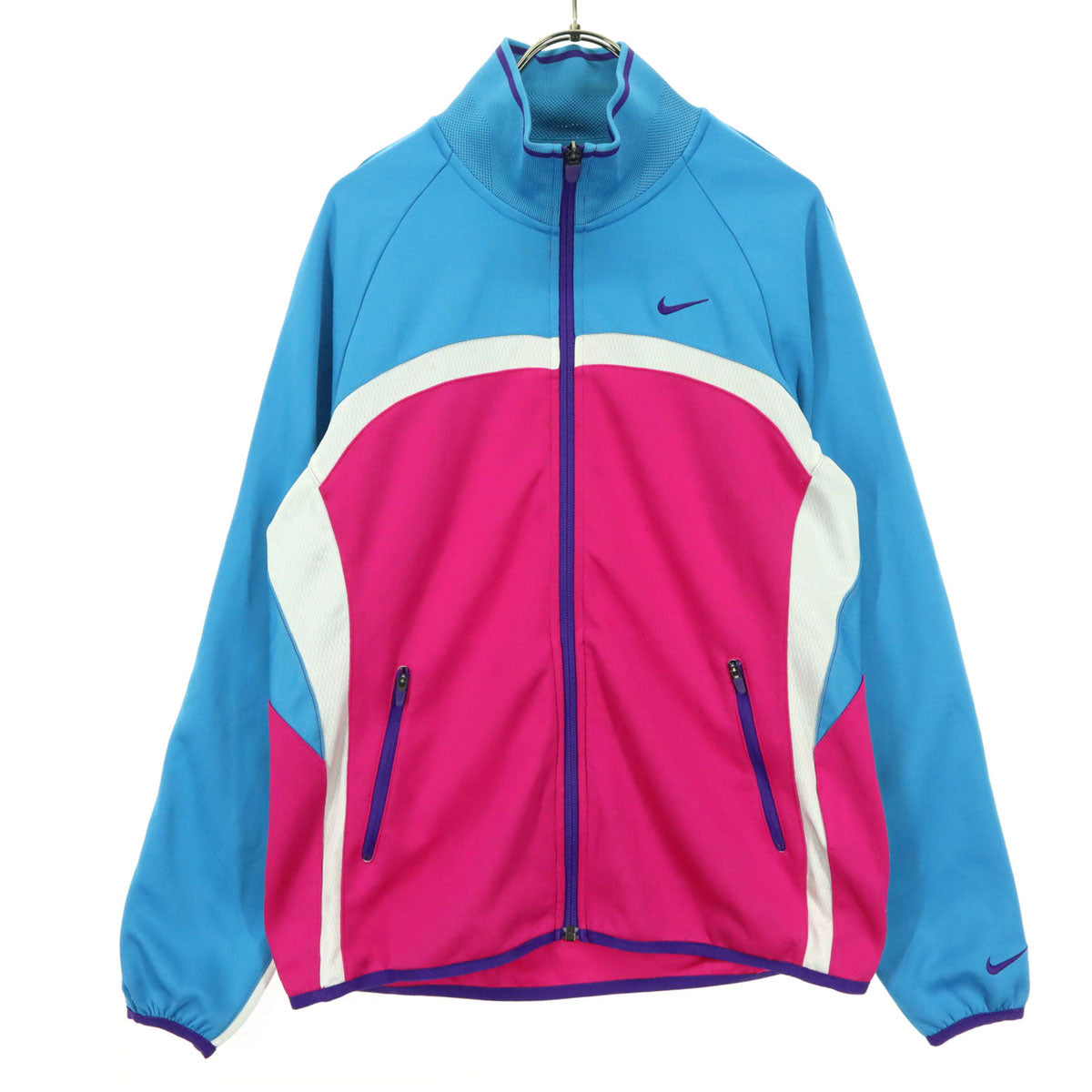 NIKE ナイキ マルチカラー スウッシュ 長袖 トラックジャケット L ピンク系 ブルー レディース