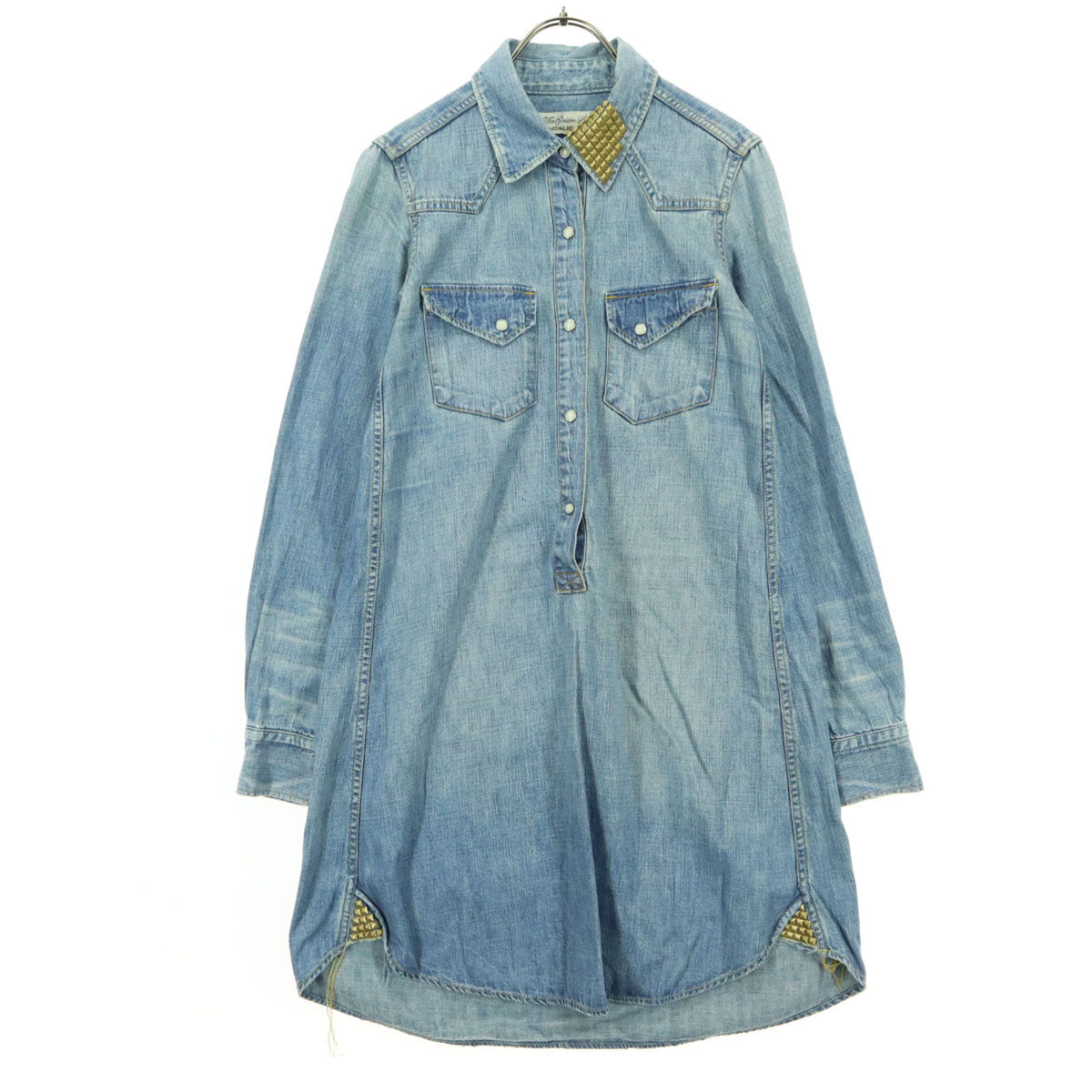 REMI RELIEF レミレリーフ 日本製 長袖 デニム 膝丈ワンピース XS ブルー スタッズ レディース