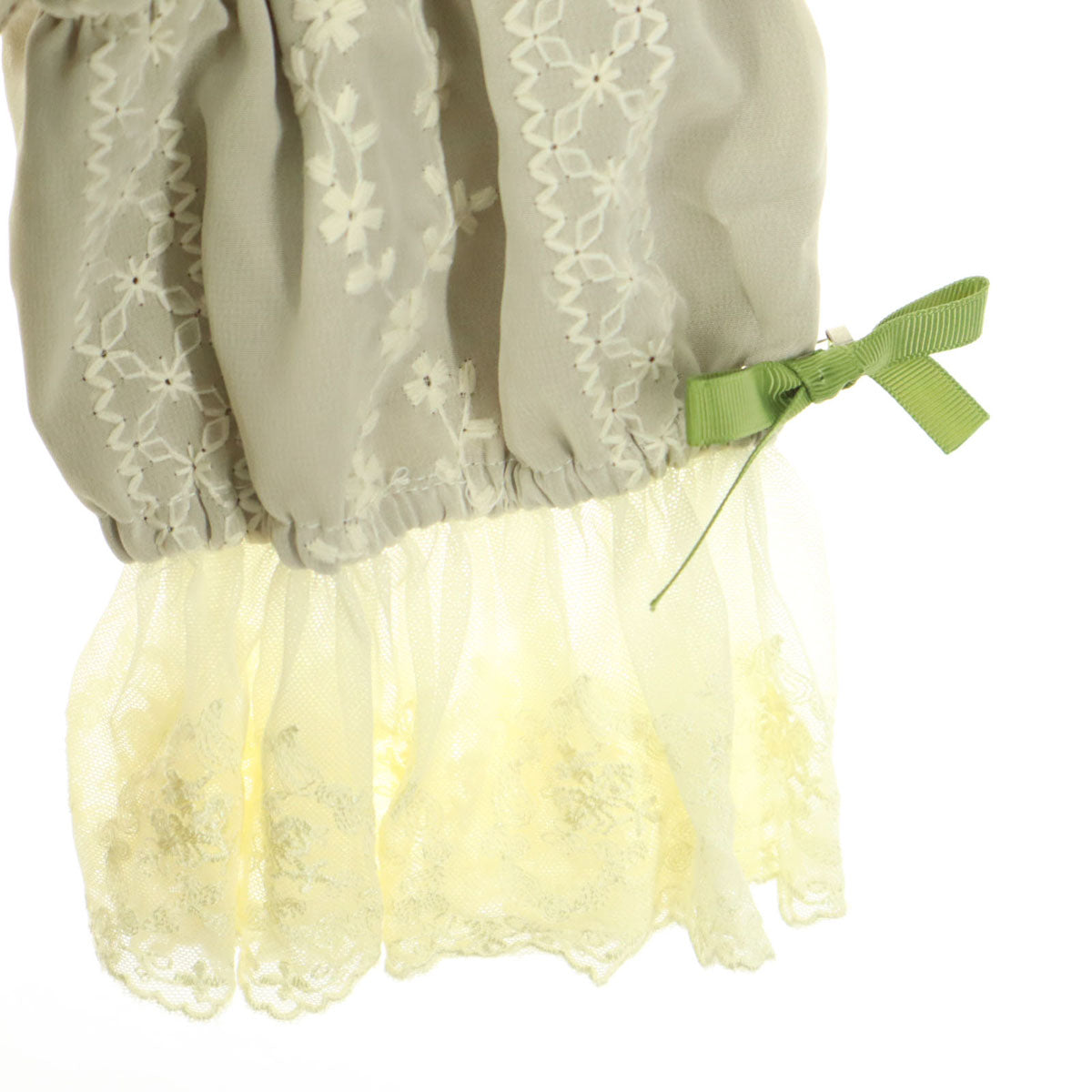 美品 miss point ミスポイント 5分袖 ロングワンピース M ベージュ系 フリル 刺繍 レディース