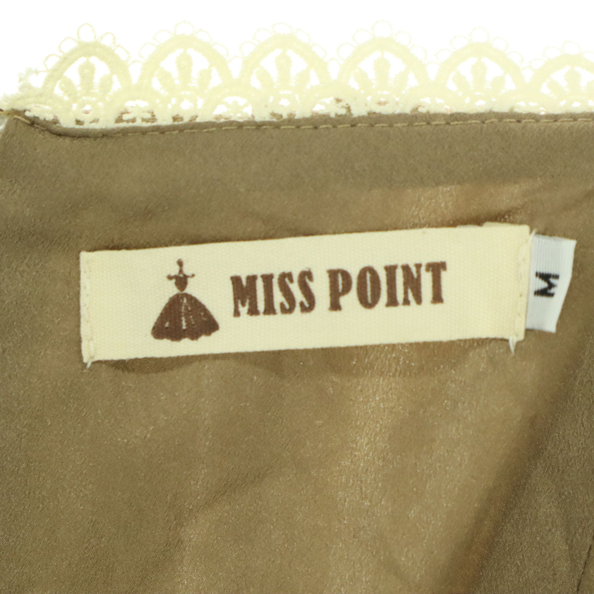 美品 miss point ミスポイント 5分袖 ロングワンピース M ベージュ系 フリル 刺繍 レディース