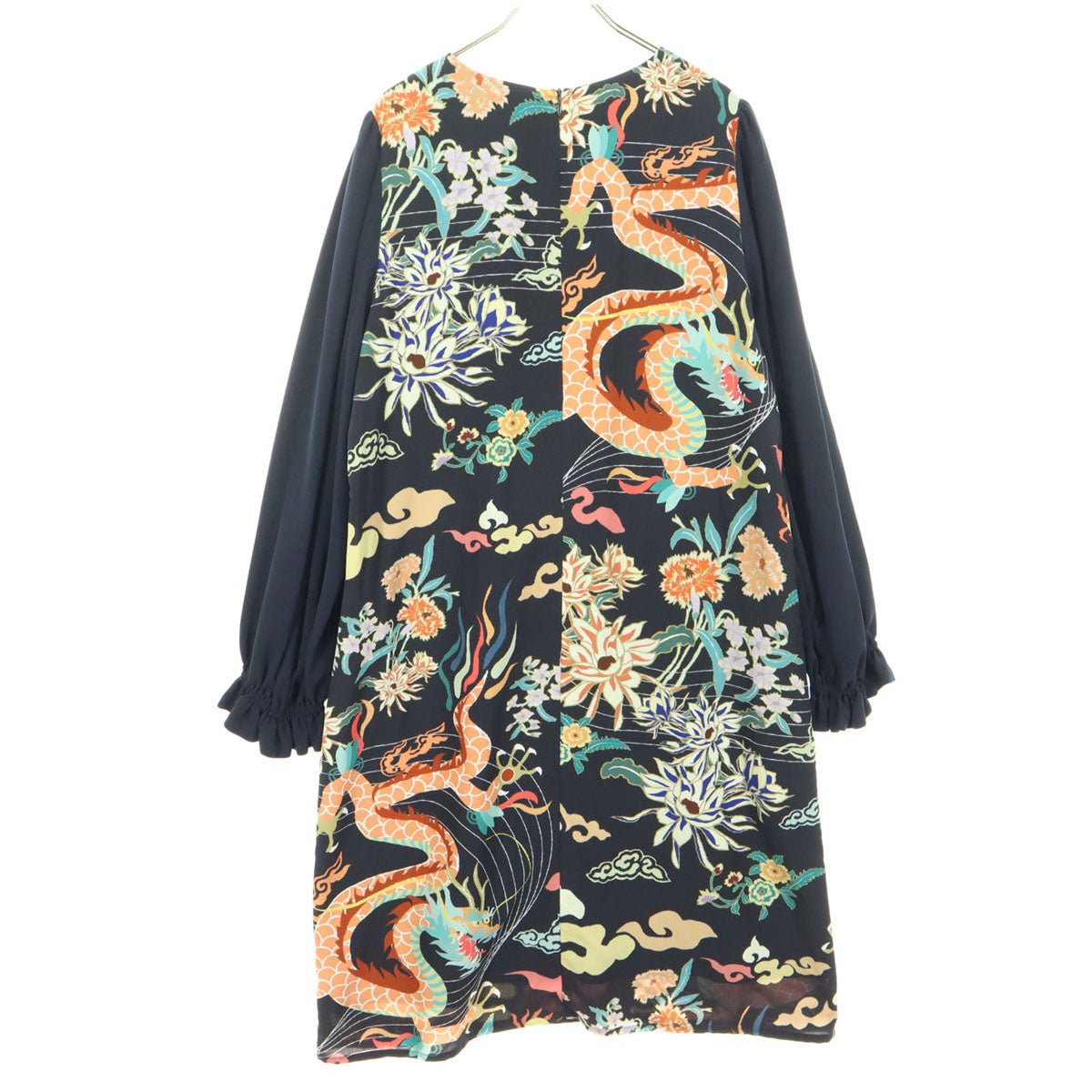 美品 VIVIENNE TAM ヴィヴィアンタム 日本製 総柄 長袖 ミモレ丈 ワンピース 42 ネイビー レディース