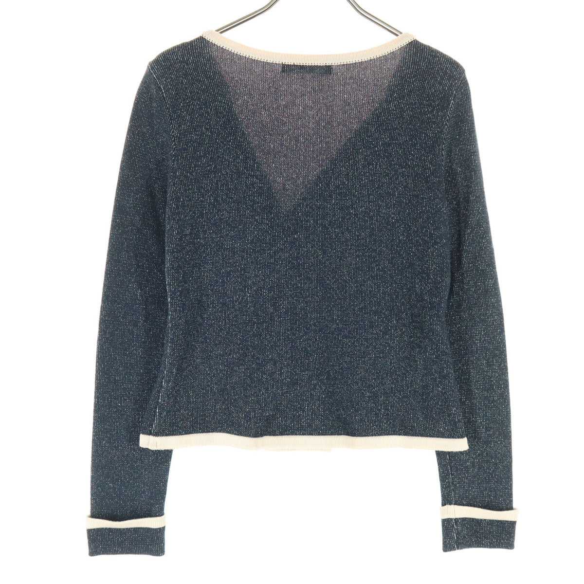 美品 Rene ルネ 日本製 長袖 ダブルブレスト トリム ニットカーディガン 36 ネイビー レディース