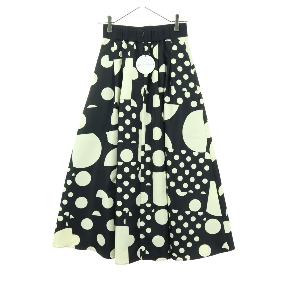 未使用 SYSORUS シソラス ドット柄 マキシ丈 プリーツスカート 38 ブラック バックジップ レディース