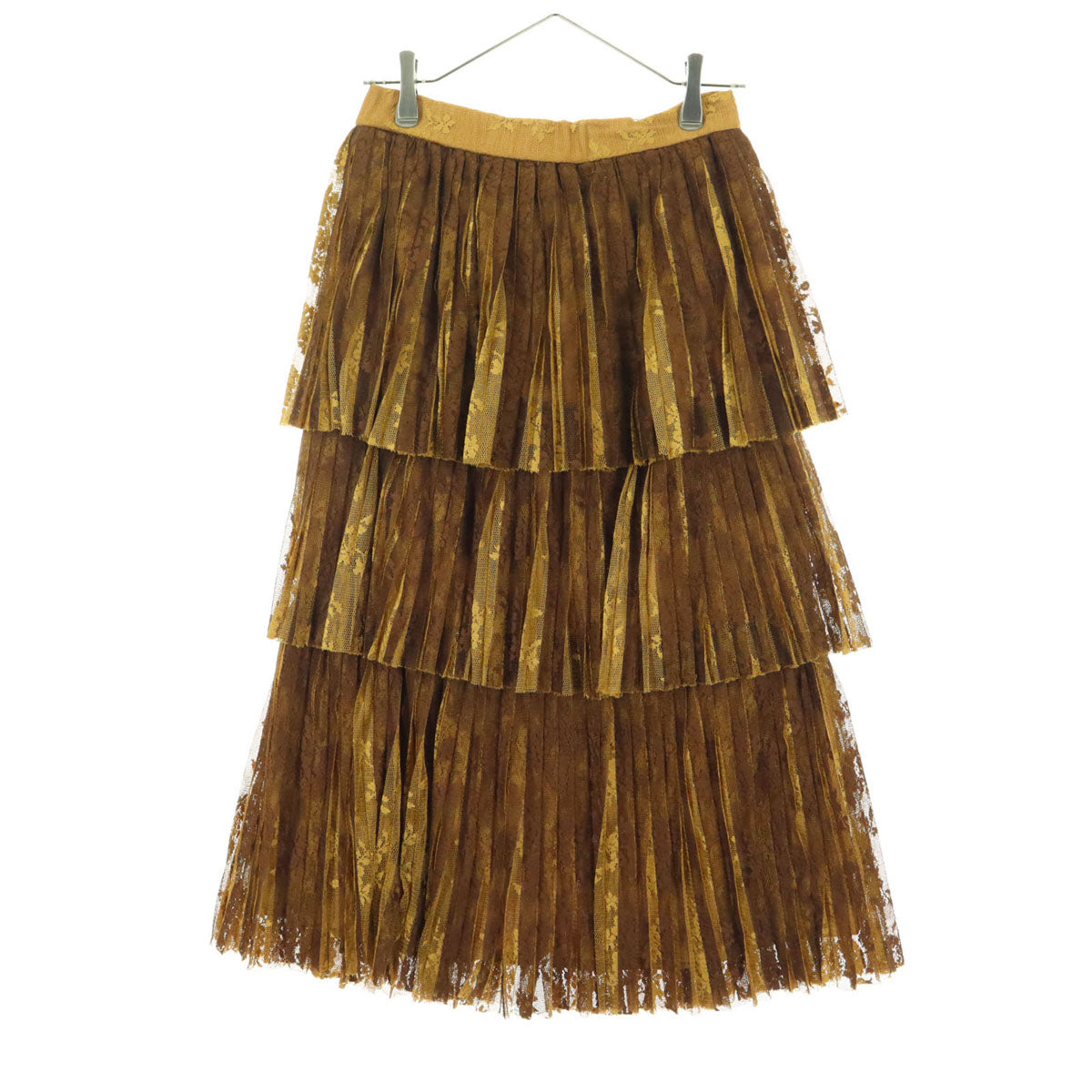 AMERI UNDRESSED アメリ リーフ柄 ロング丈 プリーツスカート ブラウン バックジップ レディース