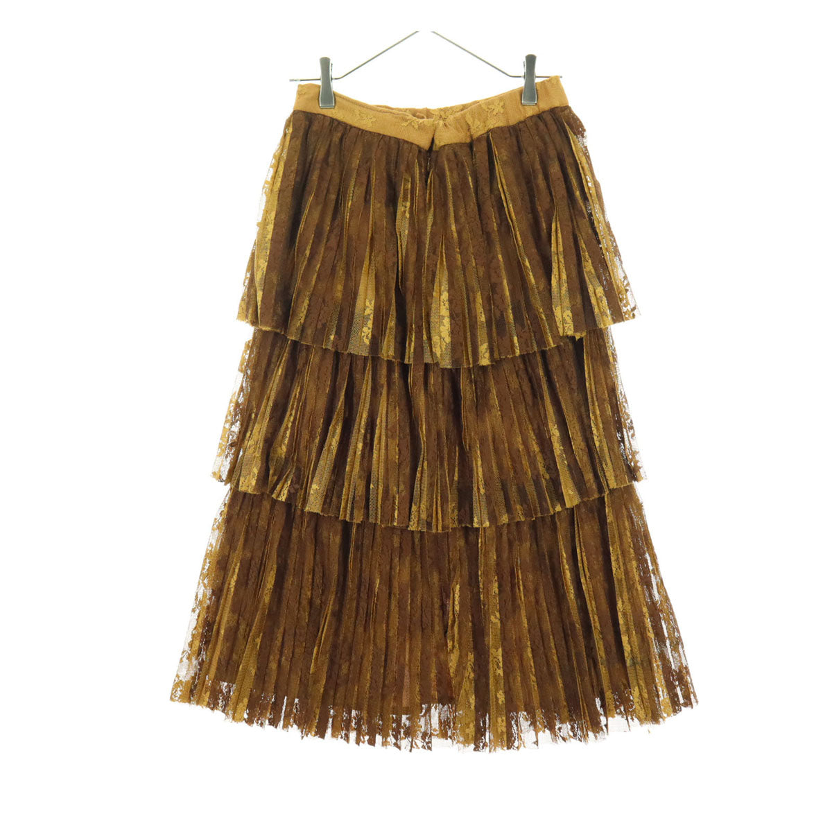 AMERI UNDRESSED アメリ リーフ柄 ロング丈 プリーツスカート ブラウン バックジップ レディース