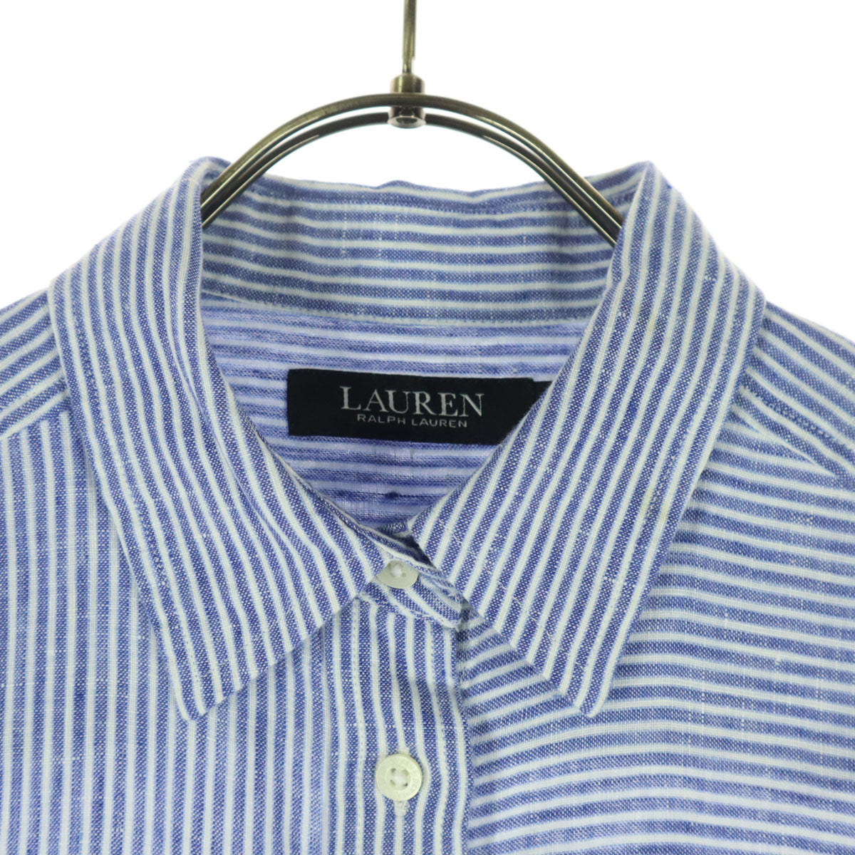 LAUREN RALPH LAUREN ローレンラルフローレン ストライプ柄 ボーダー柄 長袖 リネンシャツ XS ブルー レディース