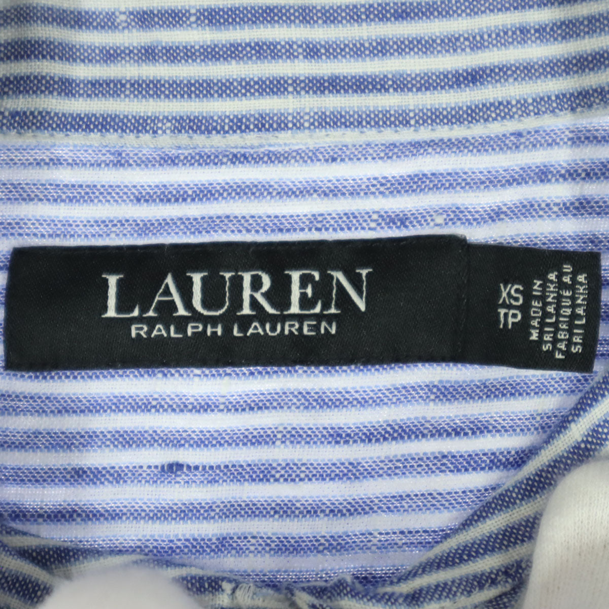 LAUREN RALPH LAUREN ローレンラルフローレン ストライプ柄 ボーダー柄 長袖 リネンシャツ XS ブルー レディース