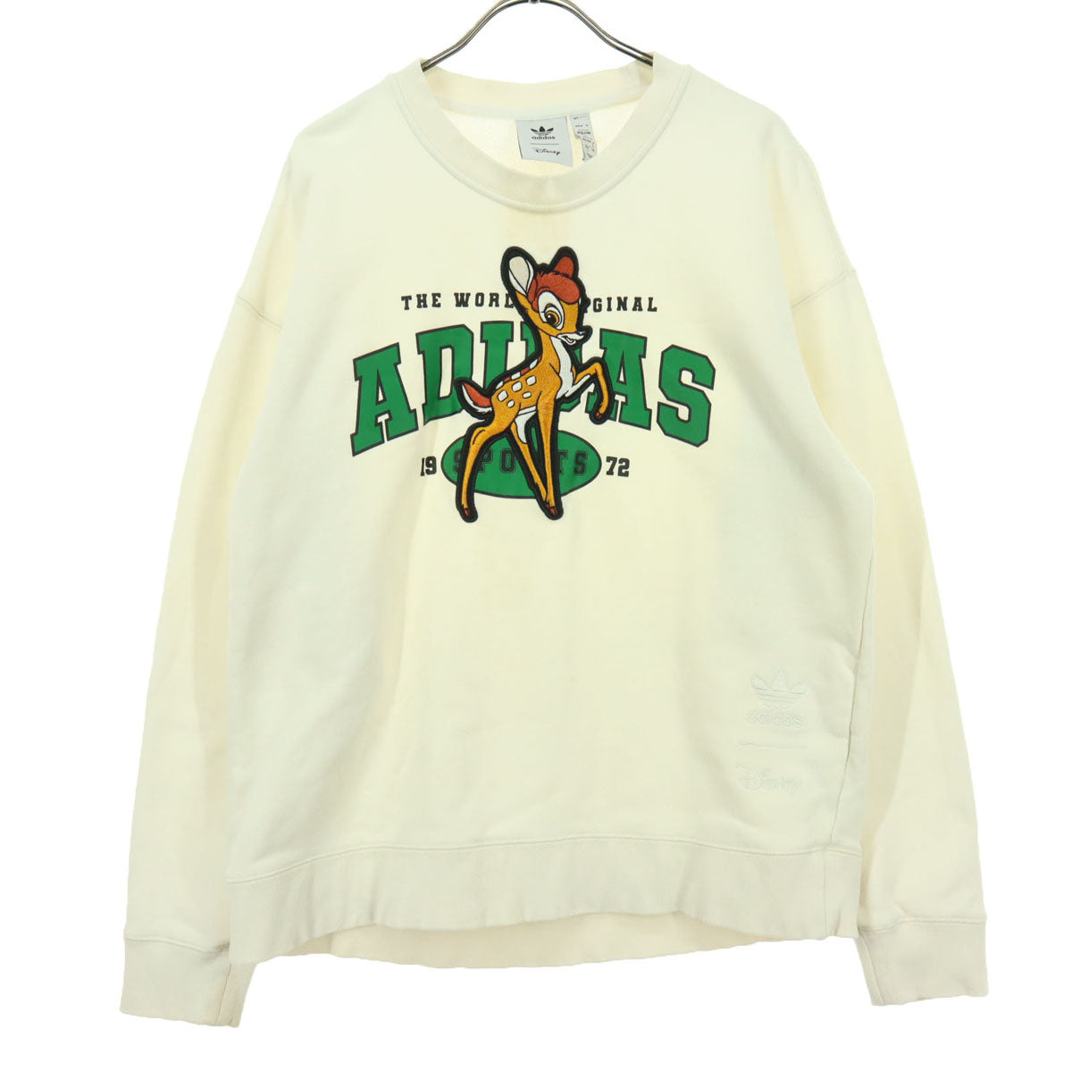 adidas アディダス Disney ディズニー コラボ コットン ロゴプリント キャラクター 長袖 トレーナー L オフホワイト系 トレフォイルロゴ レディース