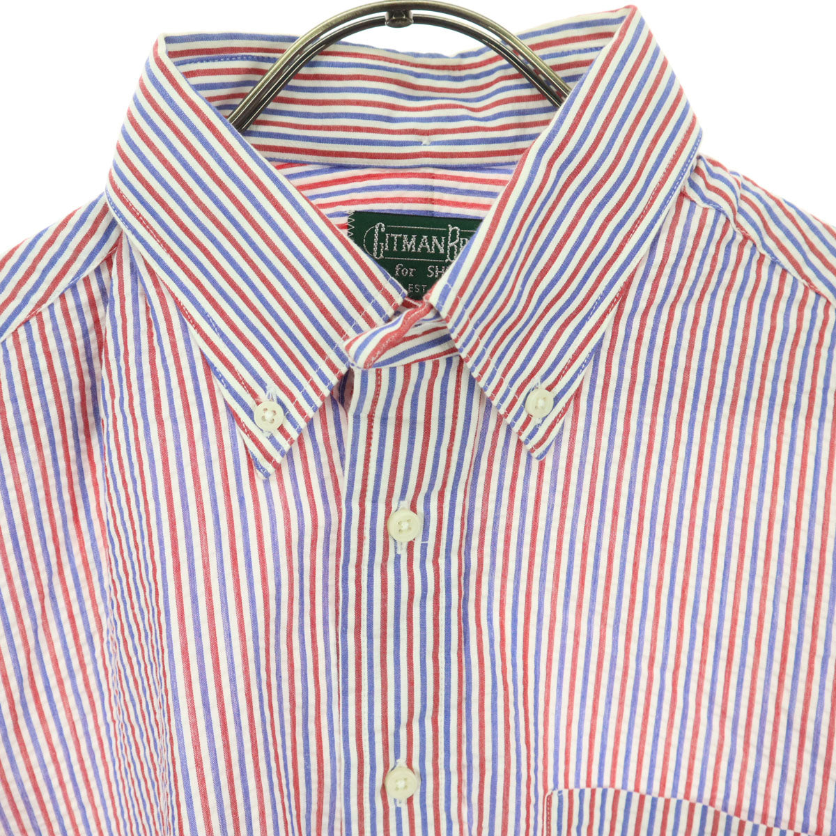 GITMAN BROS for SHIPS ギットマンブラザーズシップス アメリカ製 ストライプ柄 長袖 ボタンダウンシャツ 15 1/2 レッド メンズ